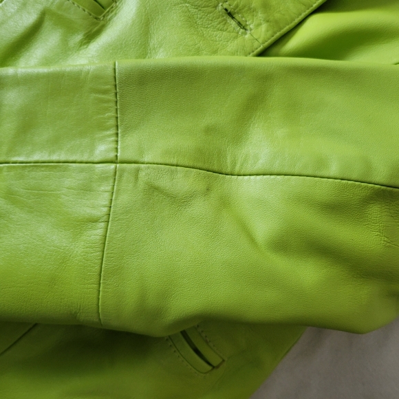 Vintage Y2K oversized long lime green  genuine leather blazer jacket - Picture 8 of 9
